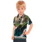 Waterfall Rocks Jungle Forest Kids  Polo T-Shirt