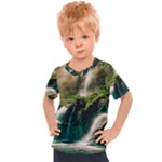 Waterfall Rocks Jungle Forest Kids  Sports T-Shirt
