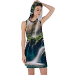 Waterfall Rocks Jungle Forest Racer Back Hoodie Dress