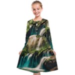 Waterfall Rocks Jungle Forest Kids  Midi Sailor Dress
