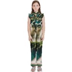 Waterfall Rocks Jungle Forest Kids  Sleeveless Ruffle Edge Band Collar Chiffon One Piece