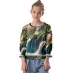 Waterfall Rocks Jungle Forest Kids  Cuff Sleeve Top