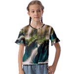 Waterfall Rocks Jungle Forest Kids  Cuff Sleeve Scrunch Bottom T-Shirt