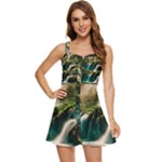 Waterfall Rocks Jungle Forest Ruffle Edge Bra Cup Chiffon Mini Dress