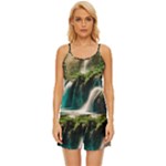 Waterfall Rocks Jungle Forest Satin Pajama Short Set