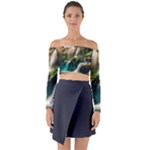 Waterfall Rocks Jungle Forest Long Sleeve Off Shoulder Crop Top