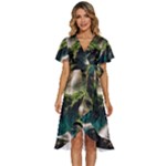 Waterfall Rocks Jungle Forest Women s Kimono Wrap Satin Dress