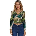 Waterfall Rocks Jungle Forest Long Sleeve V-Neck Top