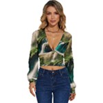 Waterfall Rocks Jungle Forest Long Sleeve Deep-V Velour Top