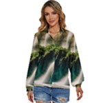 Waterfall Rocks Jungle Forest Women s Long Sleeve Button Up Shirt