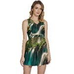 Waterfall Rocks Jungle Forest Sleeveless High Waist Mini Dress