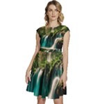 Waterfall Rocks Jungle Forest Cap Sleeve High Waist Dress