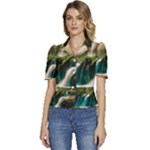 Waterfall Rocks Jungle Forest Puffed Short Sleeve Button Up Jacket