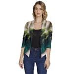 Waterfall Rocks Jungle Forest Women s Draped Front 3/4 Sleeve Shawl Collar Jacket