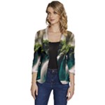Waterfall Rocks Jungle Forest Women s One-Button 3/4 Sleeve Short Jacket