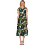 Waterfall Rocks Jungle Forest V-Neck Drawstring Shoulder Sleeveless Maxi Dress