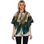 Waterfall Rocks Jungle Forest Women s Batwing Button Up Shirt