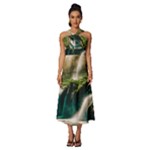 Waterfall Rocks Jungle Forest Sleeveless Cross Front Cocktail Midi Chiffon Dress