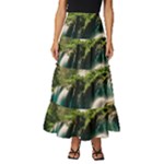 Waterfall Rocks Jungle Forest Tiered Ruffle Maxi Skirt