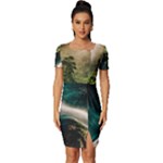 Waterfall Rocks Jungle Forest Fitted Knot Split End Bodycon Dress