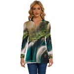 Waterfall Rocks Jungle Forest Long Sleeve Drawstring Hooded Top