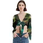 Waterfall Rocks Jungle Forest Trumpet Sleeve Cropped Top
