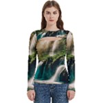Waterfall Rocks Jungle Forest Women s Cut Out Long Sleeve T-Shirt