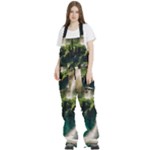 Waterfall Rocks Jungle Forest Women s Front Zip Ski And Snowboard Bib Pants