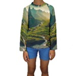 Mountains Trees Forest Kids  Long Sleeve Swimwear