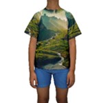 Mountains Trees Forest Kids  Short Sleeve Swimwear