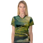 Mountains Trees Forest V-Neck Sport Mesh T-Shirt