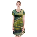 Mountains Trees Forest Short Sleeve V-neck Flare Dress