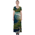 Mountains Trees Forest High Waist Short Sleeve Maxi Dress