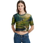 Mountains Trees Forest Women s Round Neck Short Sleeve Crop Top