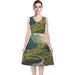 Mountains Trees Forest V-Neck Midi Sleeveless Dress 