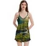 Mountains Trees Forest V-Neck Satin Loungewear Set