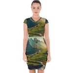 Mountains Trees Forest Capsleeve Drawstring Dress 