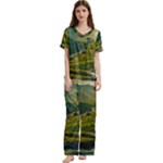 Mountains Trees Forest Short Sleeve Satin Pajamas Set With Pockets