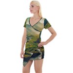 Mountains Trees Forest Short Sleeve Asymmetric Mini Dress