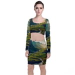 Mountains Trees Forest Long Sleeve Crop Top & Bodycon Skirt Set