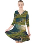 Mountains Trees Forest Quarter Sleeve Front Wrap Dress