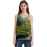 Mountains Trees Forest Women s V-Neck Sleeveless Satin Top