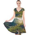 Mountains Trees Forest Cap Sleeve Front Wrap Midi Dress