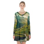 Mountains Trees Forest Long Sleeve Velvet V-neck Dress