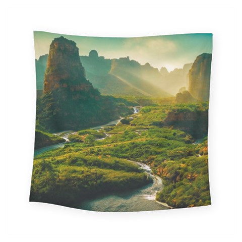 Mountains Trees Forest Square Tapestry (Small) from ArtsNow.com