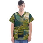 Mountains Trees Forest Men s V-Neck Scrub Top