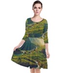 Mountains Trees Forest Quarter Sleeve Waist Band Dress
