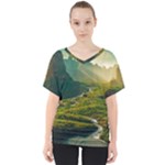 Mountains Trees Forest V-Neck Dolman Drape Top