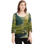 Mountains Trees Forest Chiffon Quarter Sleeve Blouse
