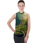 Mountains Trees Forest Mock Neck Chiffon Sleeveless Top